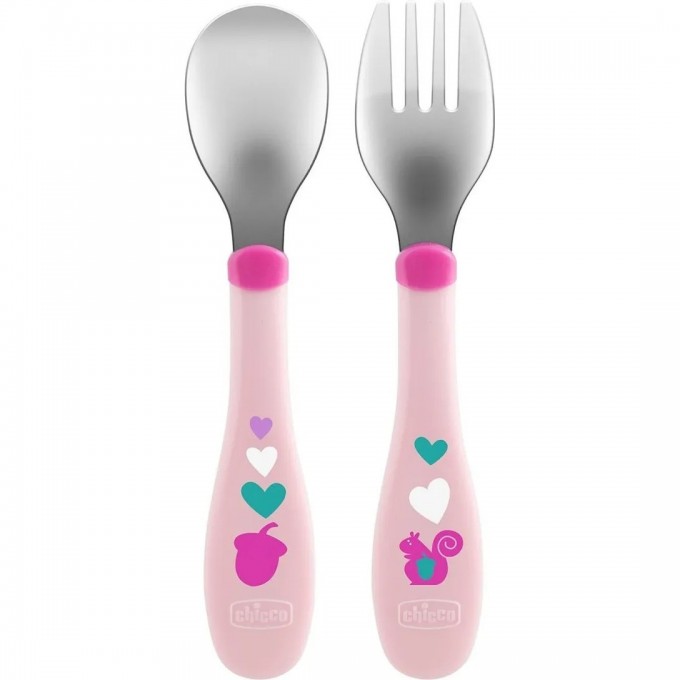 Набор столовых приборов CHICCO METAL CUTLERY 18м+ (ложка, вилка), розовый 00016102100000 Набор столовых приборов CHICCO METAL CUTLERY 18м+ (ложка, вилка), розовый 00016102100000